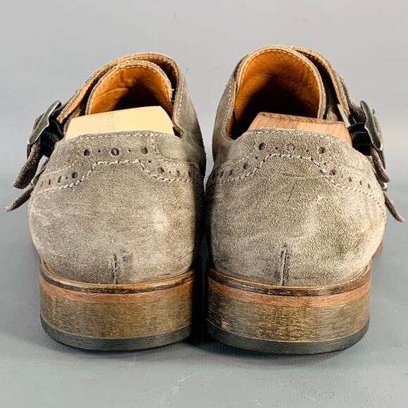 JOHN VARVATOS Size 9.5 Grey Suede Perforated Double Monk Strap Loafers main image 8